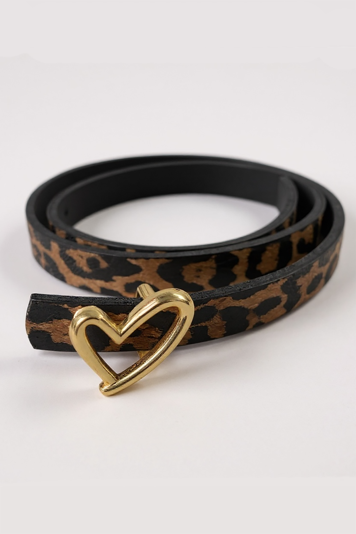 Altın Renk Leopar Desenli Kadın Deri Kemer