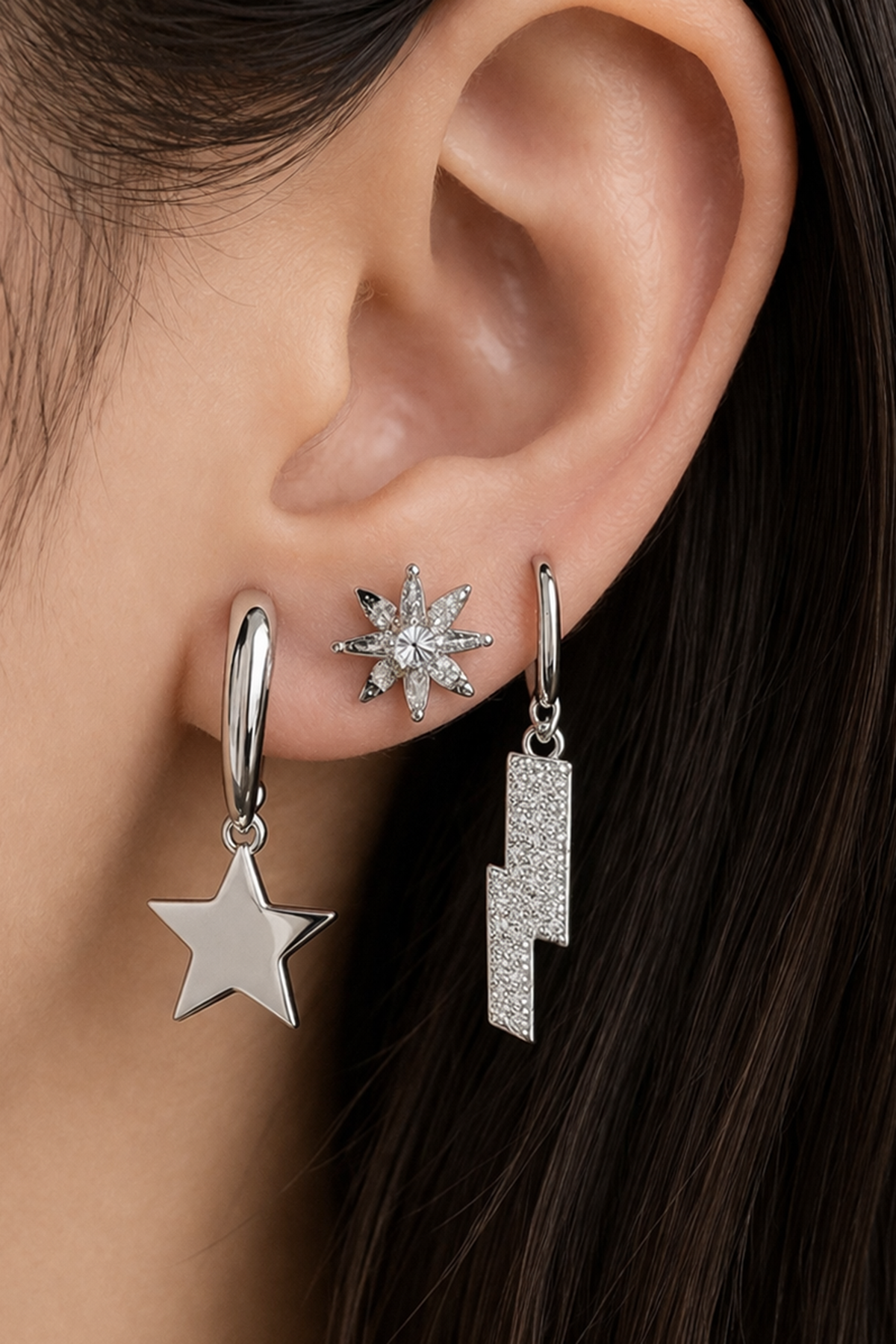 Gümüş Renk 3'lü Ysx Küpe Set