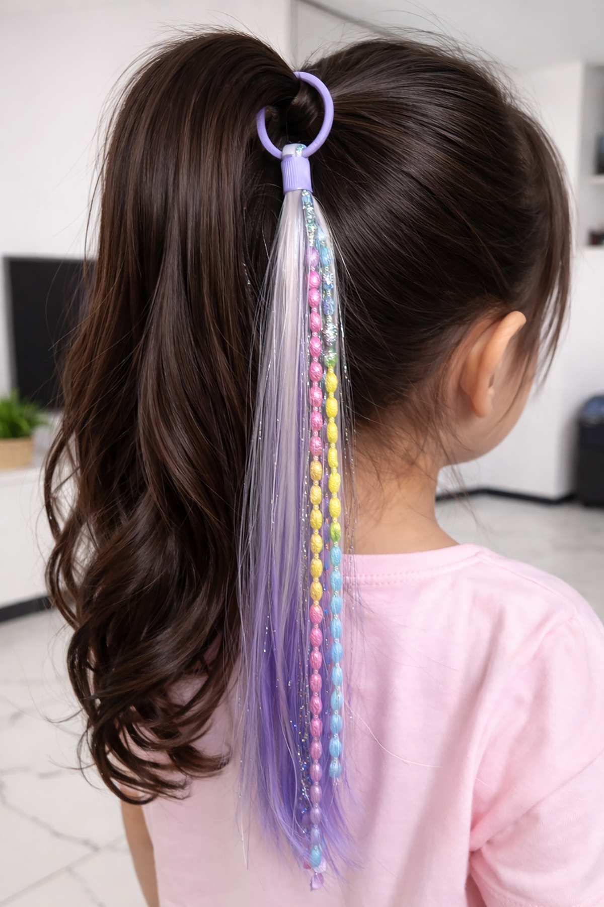 Beyaz Ve Mor Renk Saç Detaylı Lastik Toka