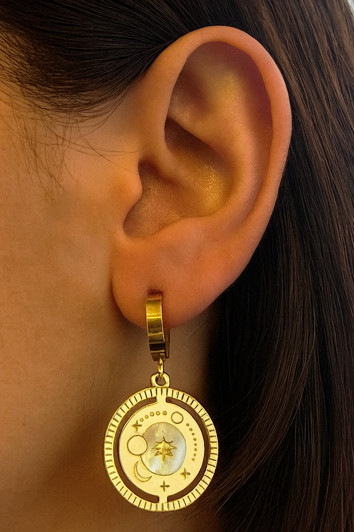 Altın Renk Karışık Figürlü Çelik Küpe (Çift)