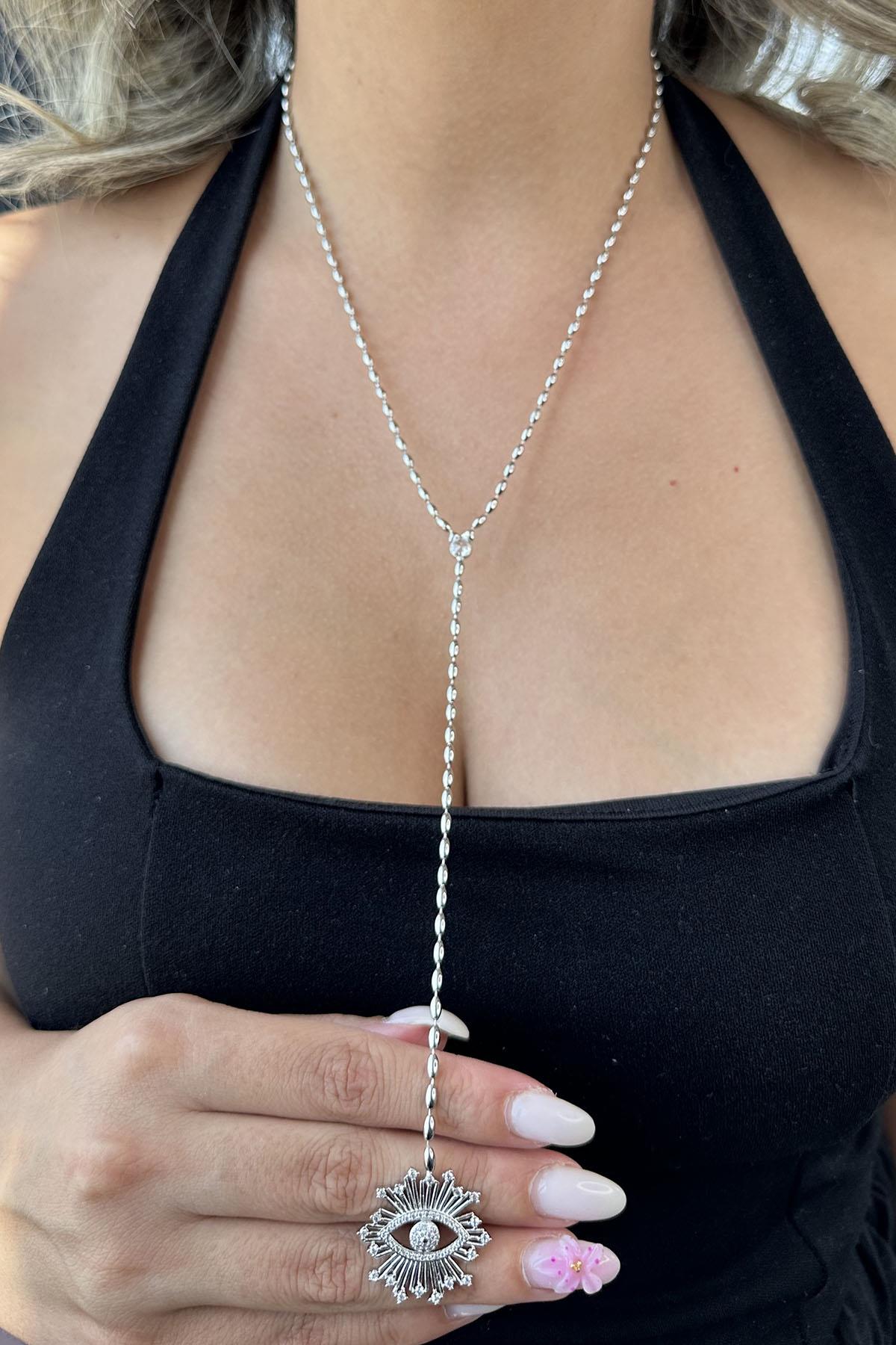 Gümüş Renk Göz Figürlü Y Kolye