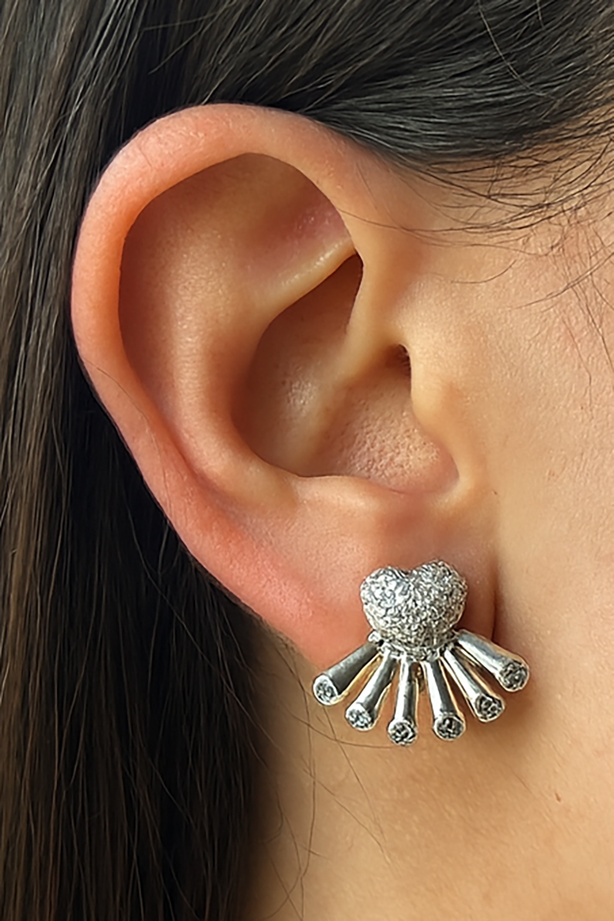 Gümüş Renk Taş Detaylı YSX Küpe (Çift)