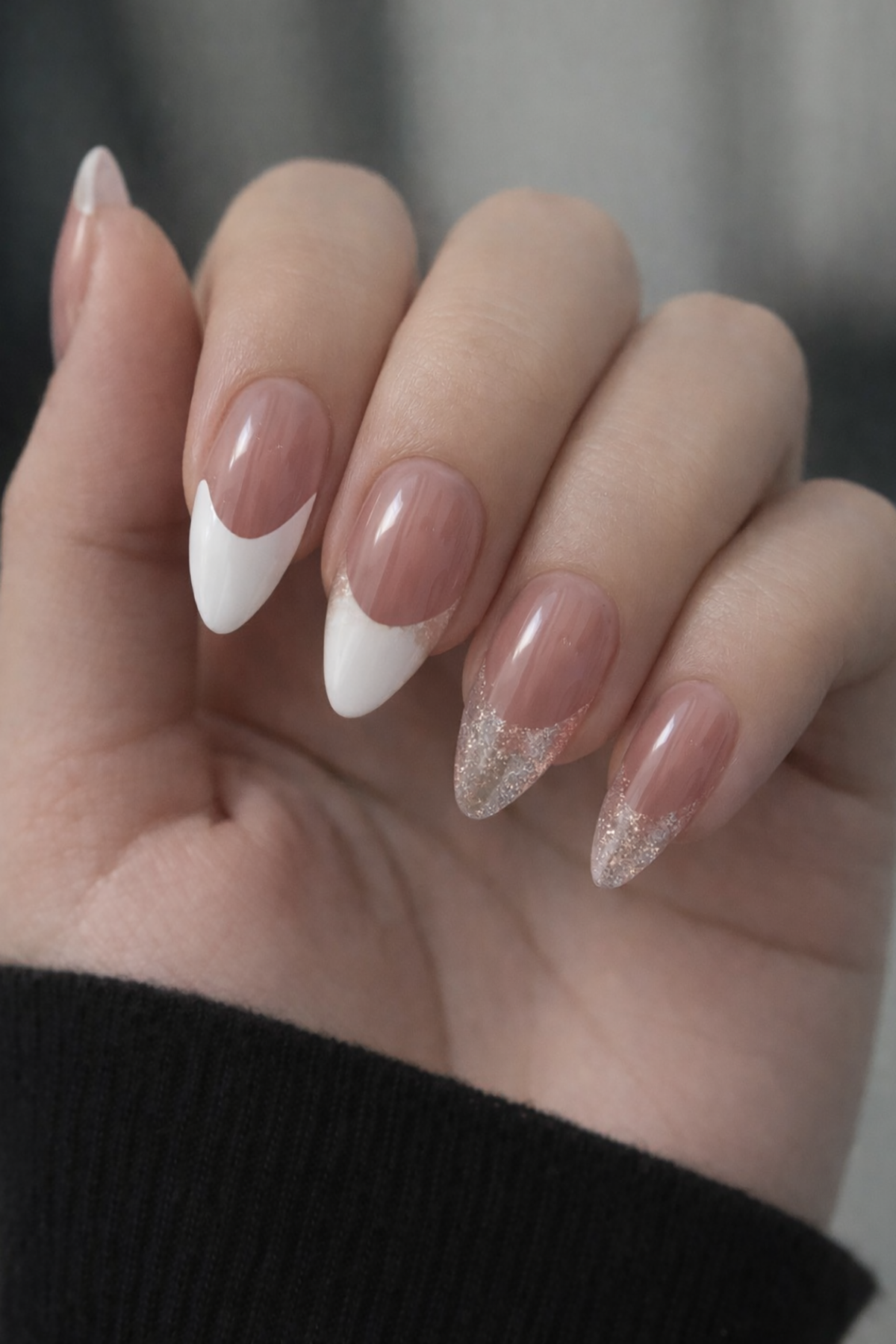 24'lü Pudra Ve Beyaz Renk Jel Görünümlü Takma Tırnak (Yapıştırıcılı)