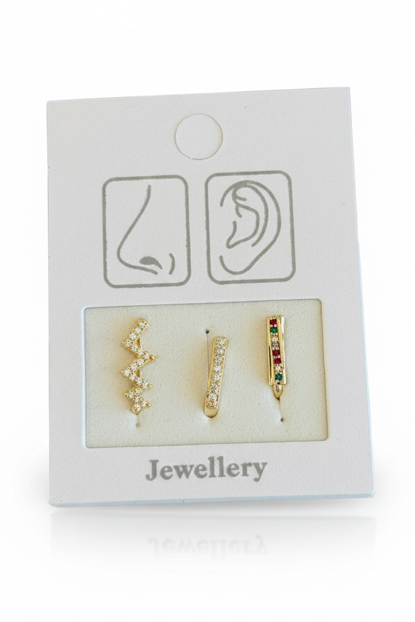 Altın Renk Karışık Figürlü Deliksiz Kulak/Burun 3'lü Piercing Set