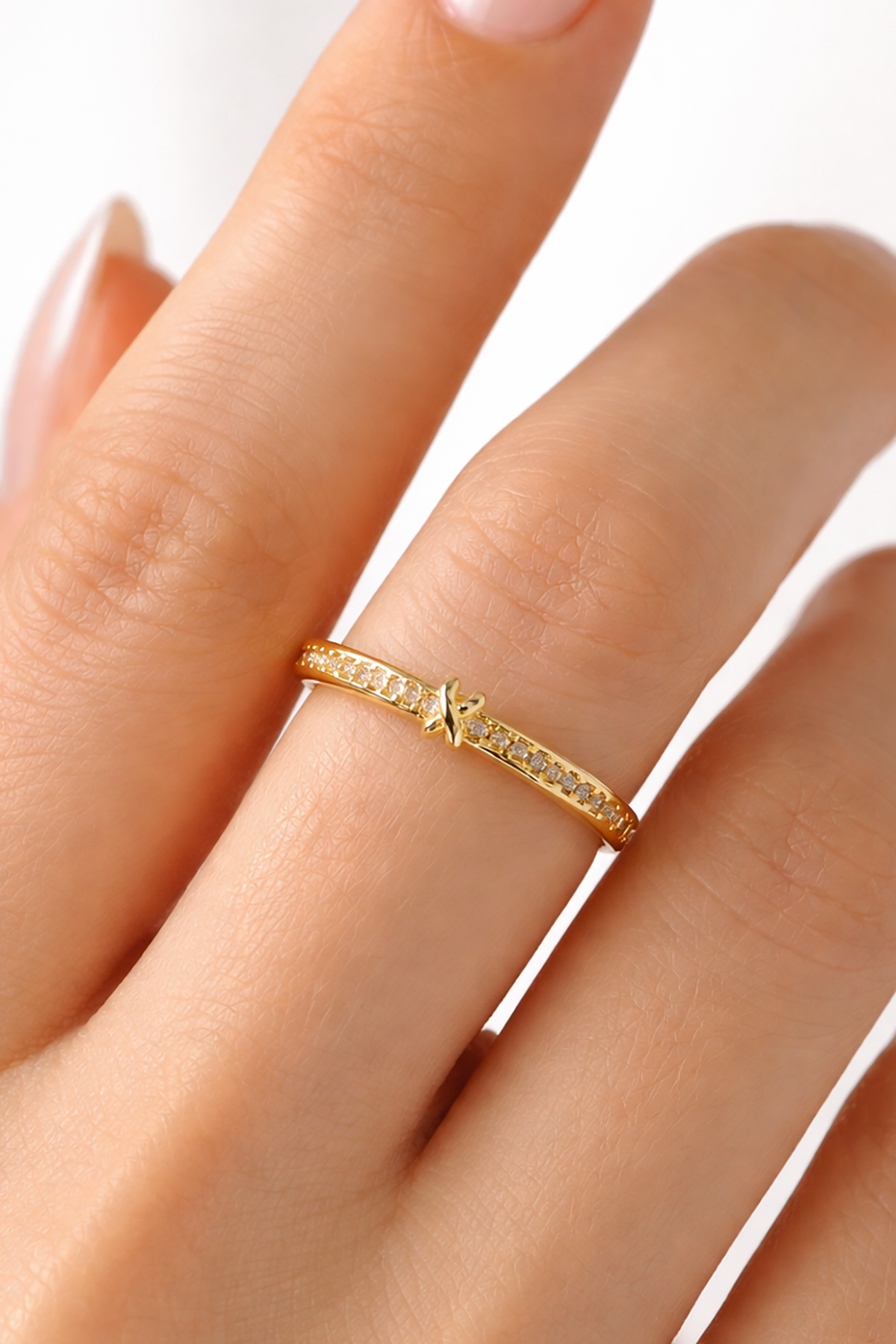 Altın Renk Taş Detaylı Ayarlanabilir Yüzük