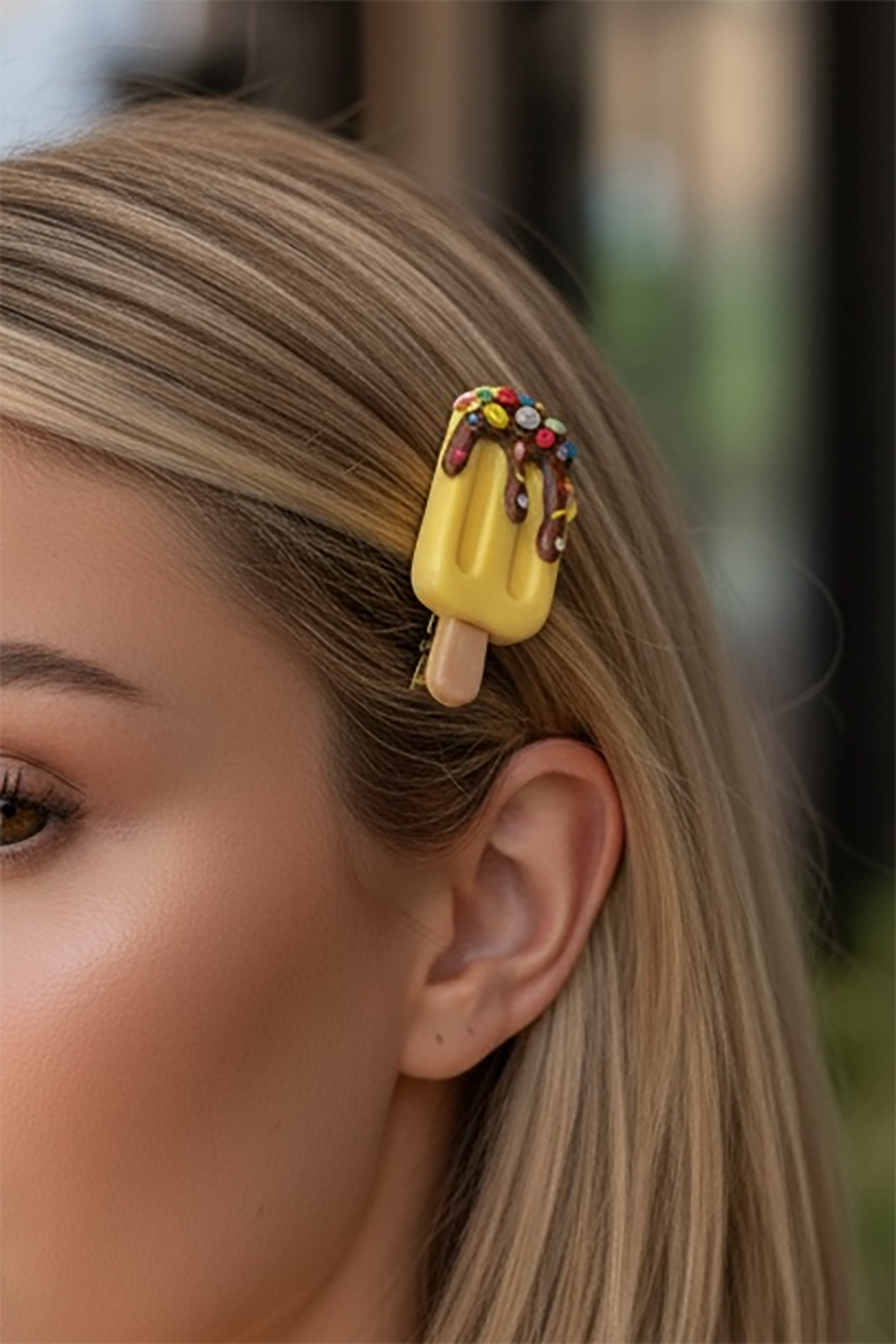 Sarı Renk Dondurma Figürlü Yan Toka