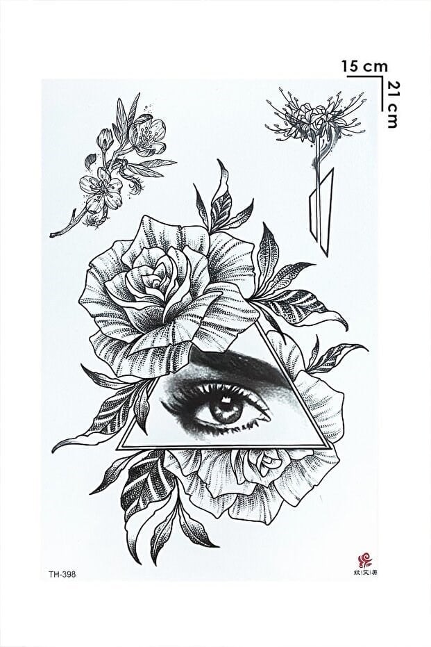 Gül Ve Göz Büyük Dövme Geçici Tattoo