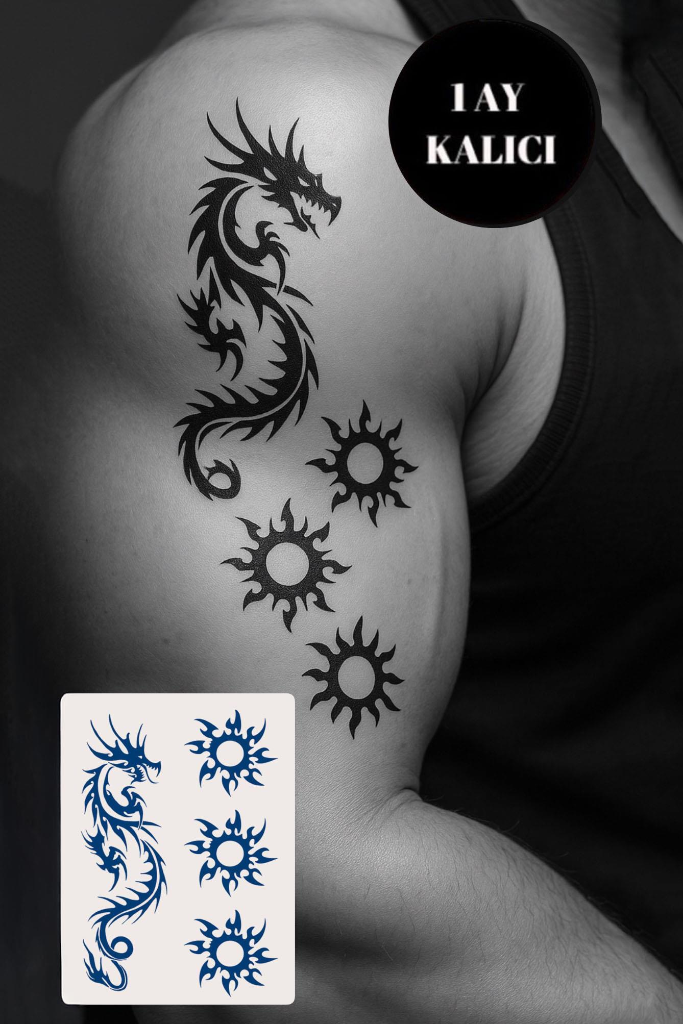 Ejderha Figürlü 12 Saat Sonra Kararan Geçici Mini Dövme Tattoo