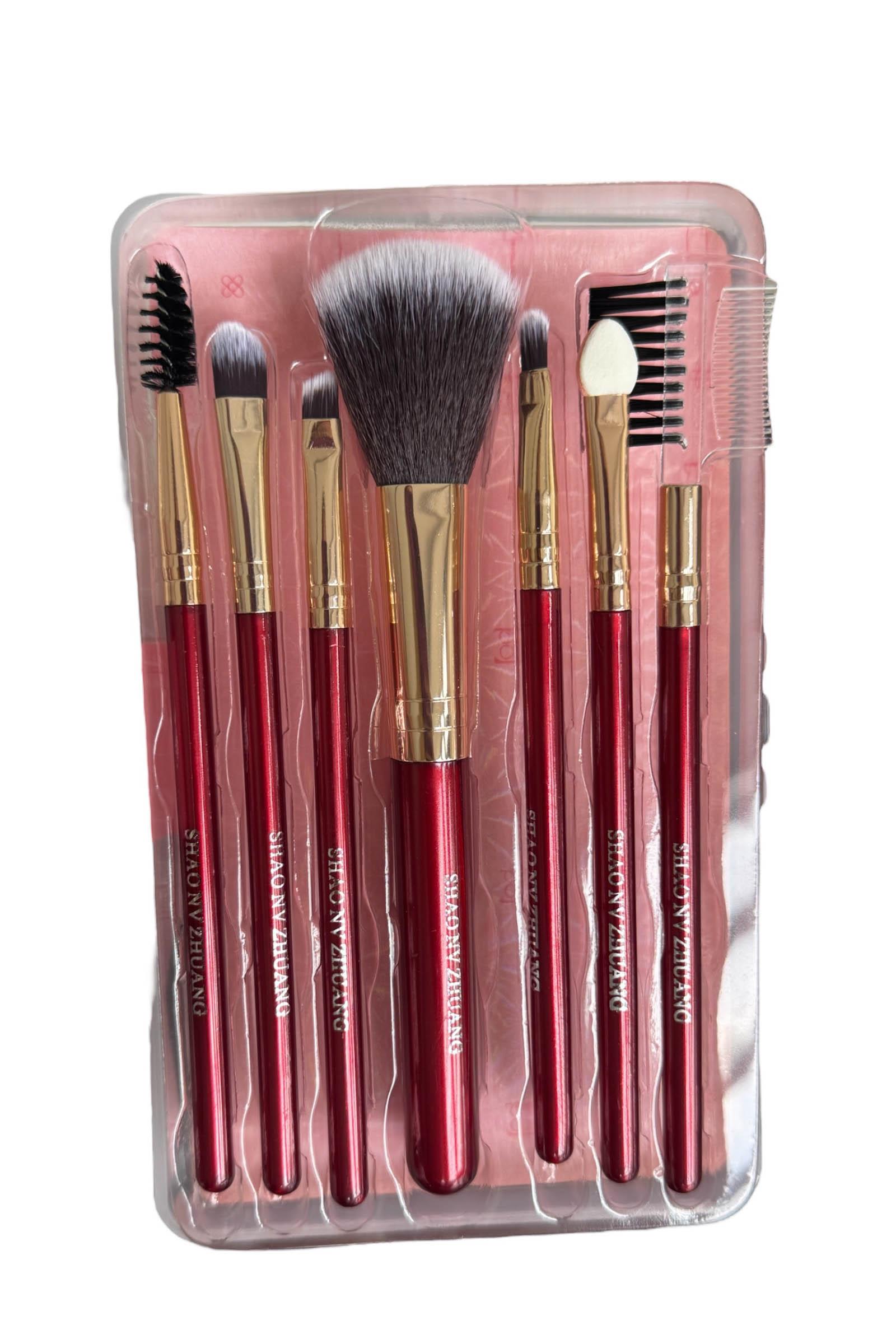 Kırmızı Renk 7'li Makyaj Fırçası Set