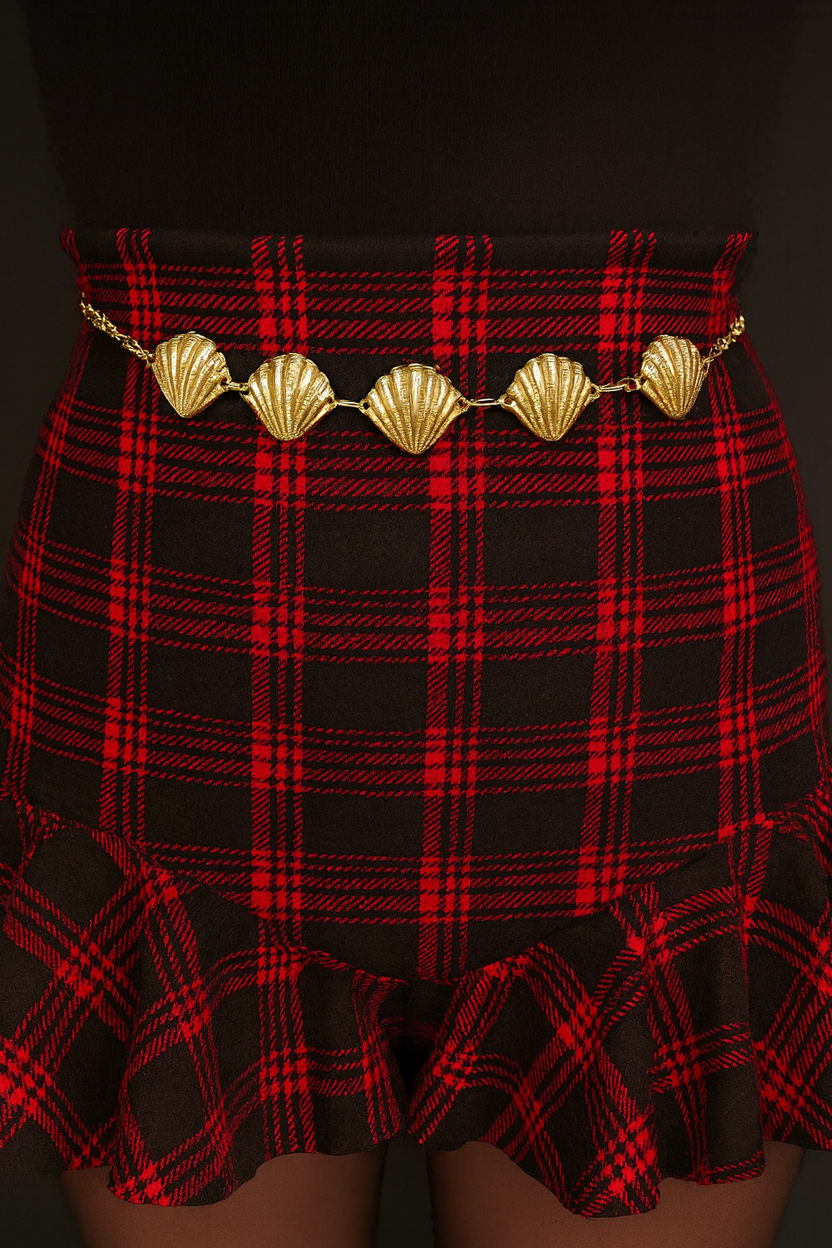 Altın Renk Deniz Kabuğu Figürlü Zincir Kemer