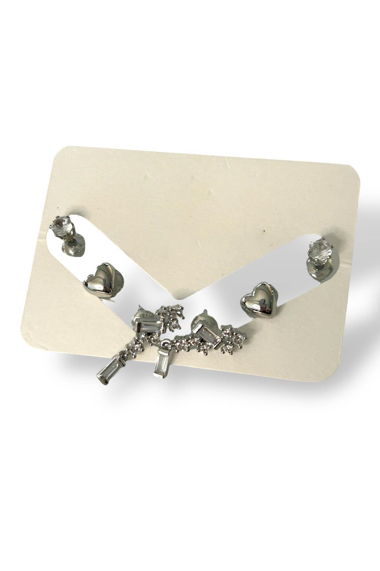 Gümüş Renk Taş Detaylı 6'lı Küpe Set