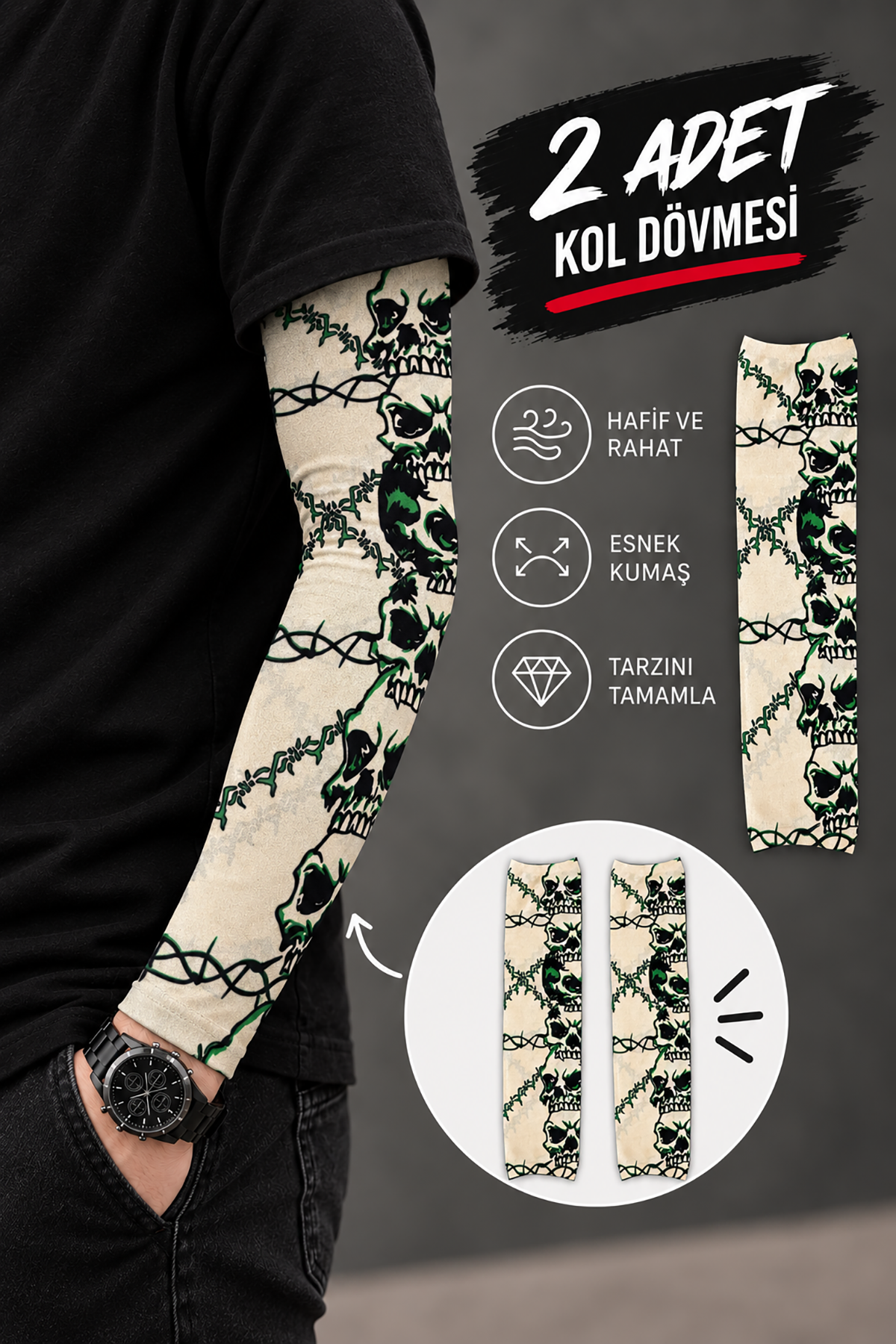 Karışık Renk Ve Desenli Giyilebilir Dövme Sleve (Çift)