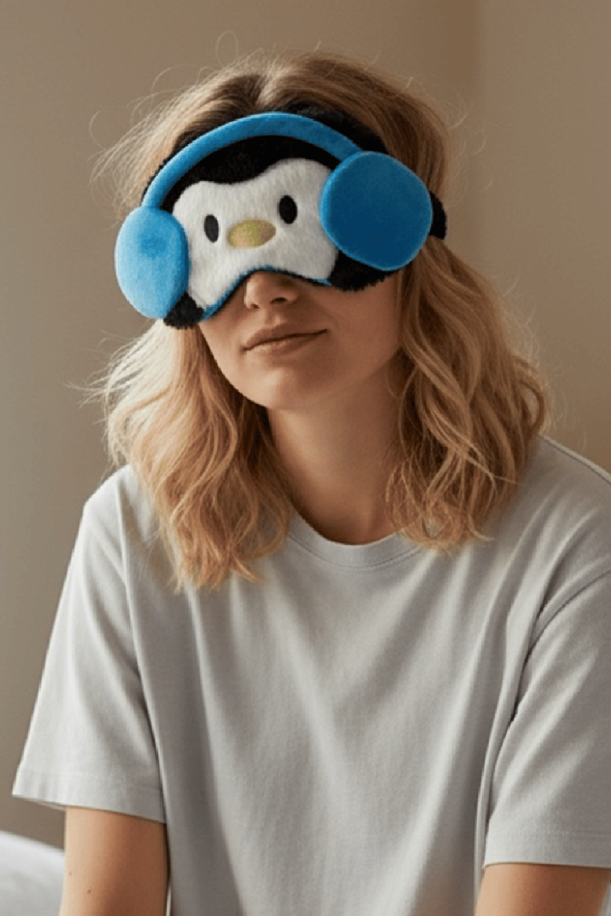 Karışık Renk Penguen Figürlü Peluş Uyku Bandı