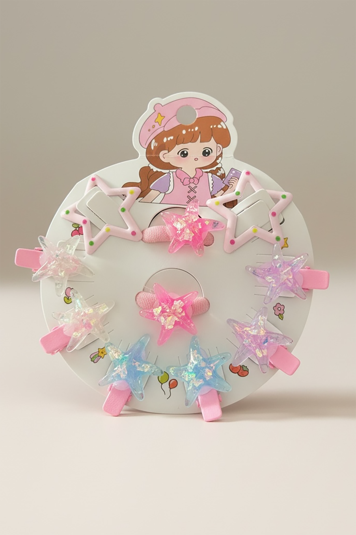 Karışık Renk Yıldız Figürlü Lastik Toka Ve Yan Toka Set