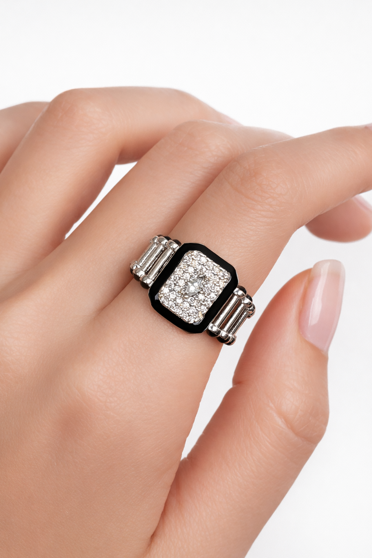 Gümüş Renk Taş Detaylı Ayarlanabilir Yüzük