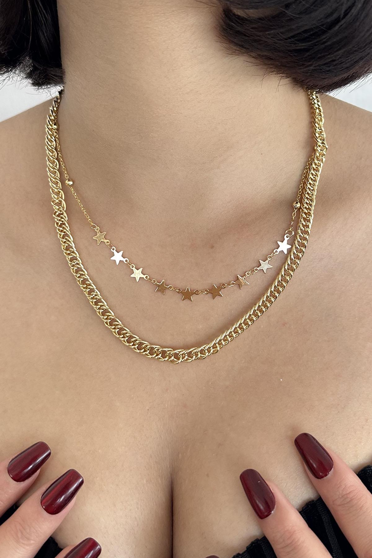 Altın Renk Yıldız Figürlü İkili Kolye