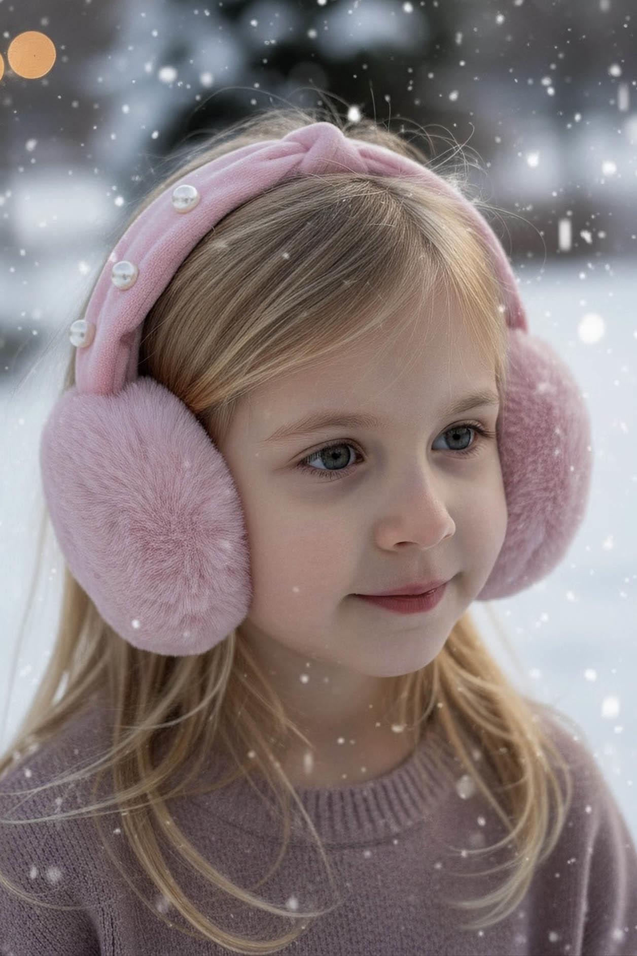 Pembe Renk İnci Detaylı Peluş Kulaklık