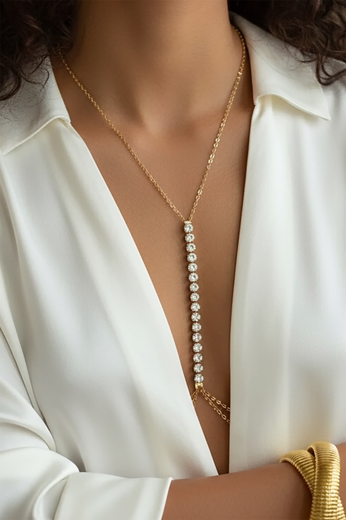 Altın Renk Taş Detaylı Tasarım Vücut Aksesuar