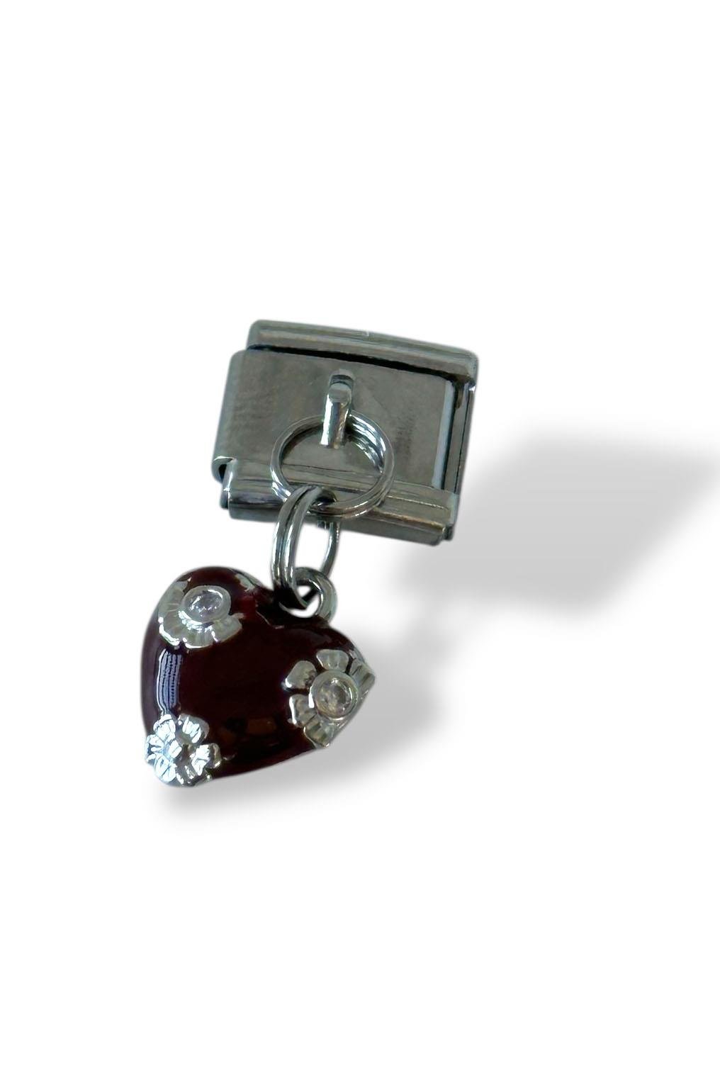 Gümüş Renk Kalp Figürlü Taş Detaylı Çelik Nomination Charm (Tek)