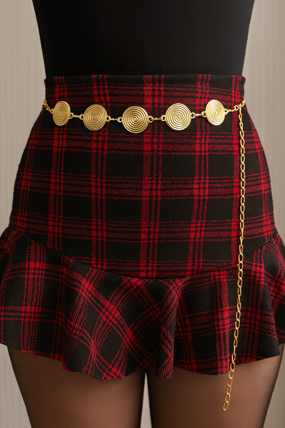 Altın Renk Yuvarlak Detaylı Zincir Kemer