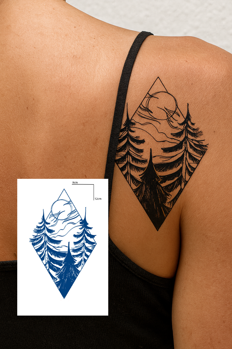 Ağaç Figürlü 12 Saat Sonra Kararan Geçici Dövme Tattoo