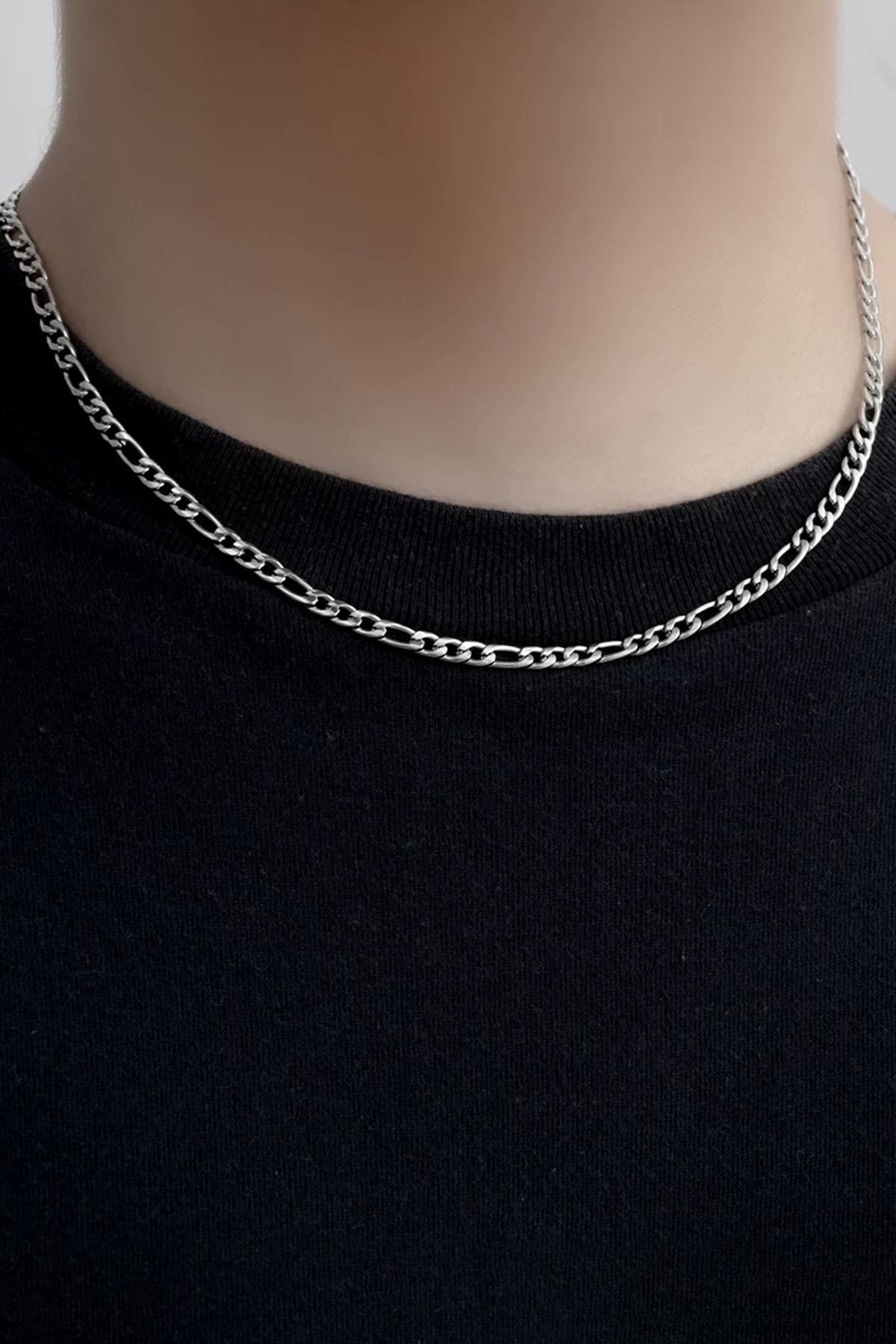 Gümüş Renk Erkek Zincir Çelik Kolye (55cm)