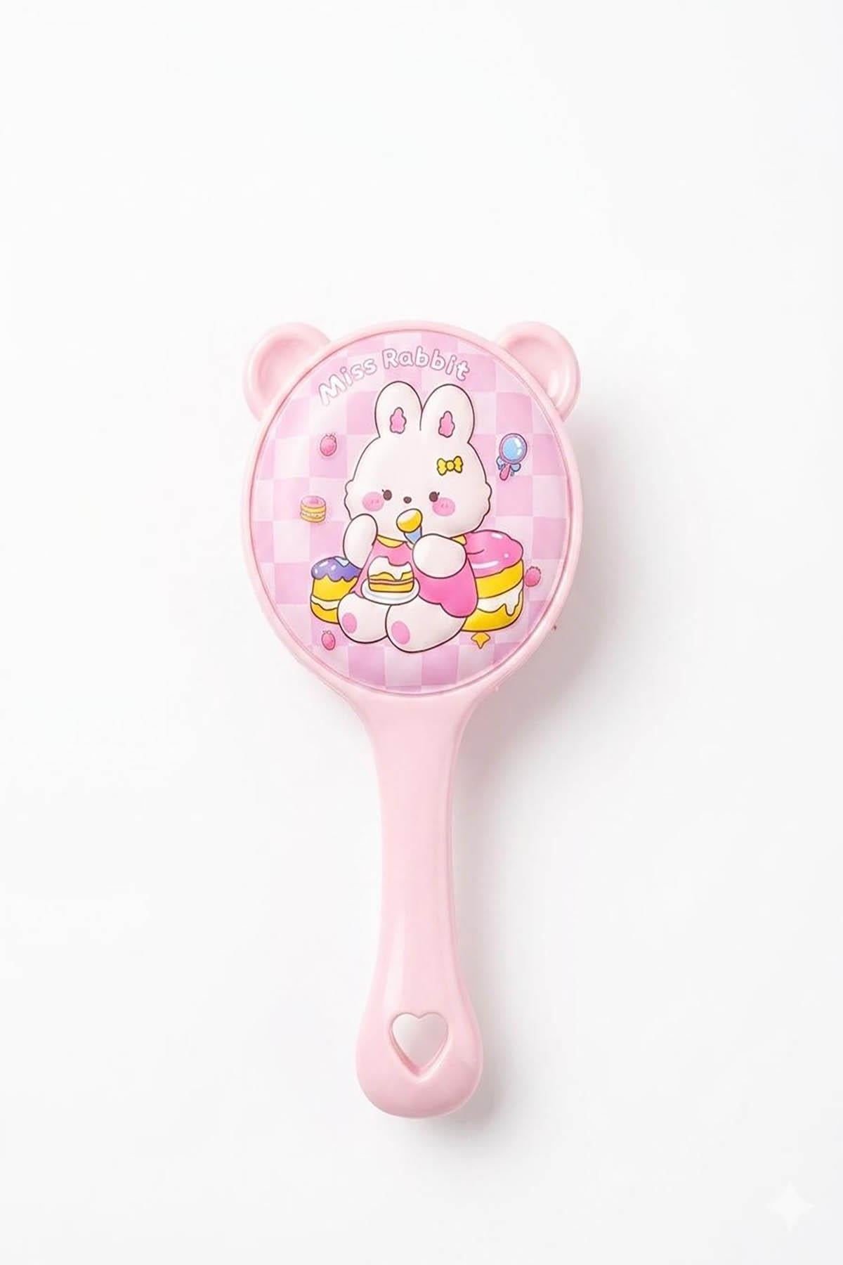 Pembe Renk Tavşan Figürlü Çocuk Saç Tarama Fırçası/Tarak