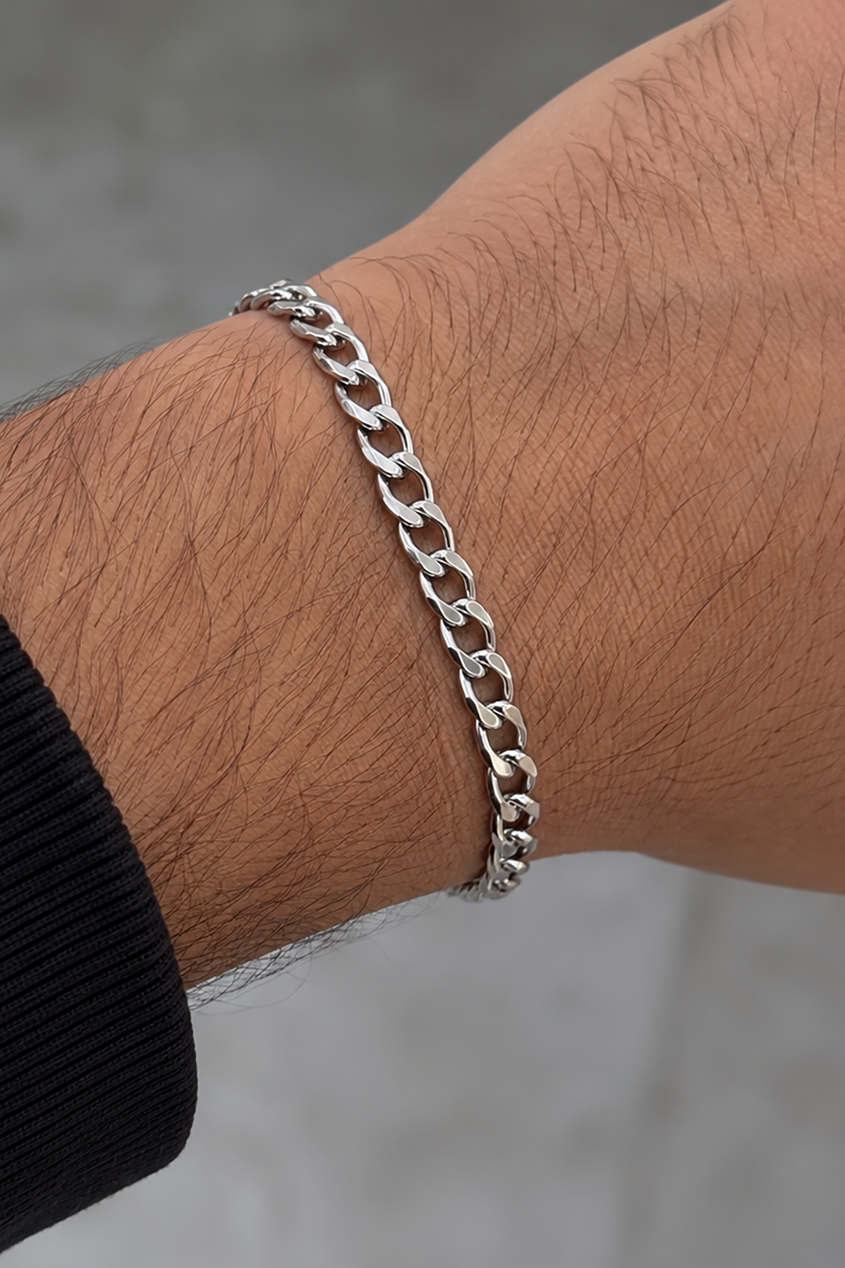 Gümüş Renk Zincir Çelik Bileklik (Unisex)