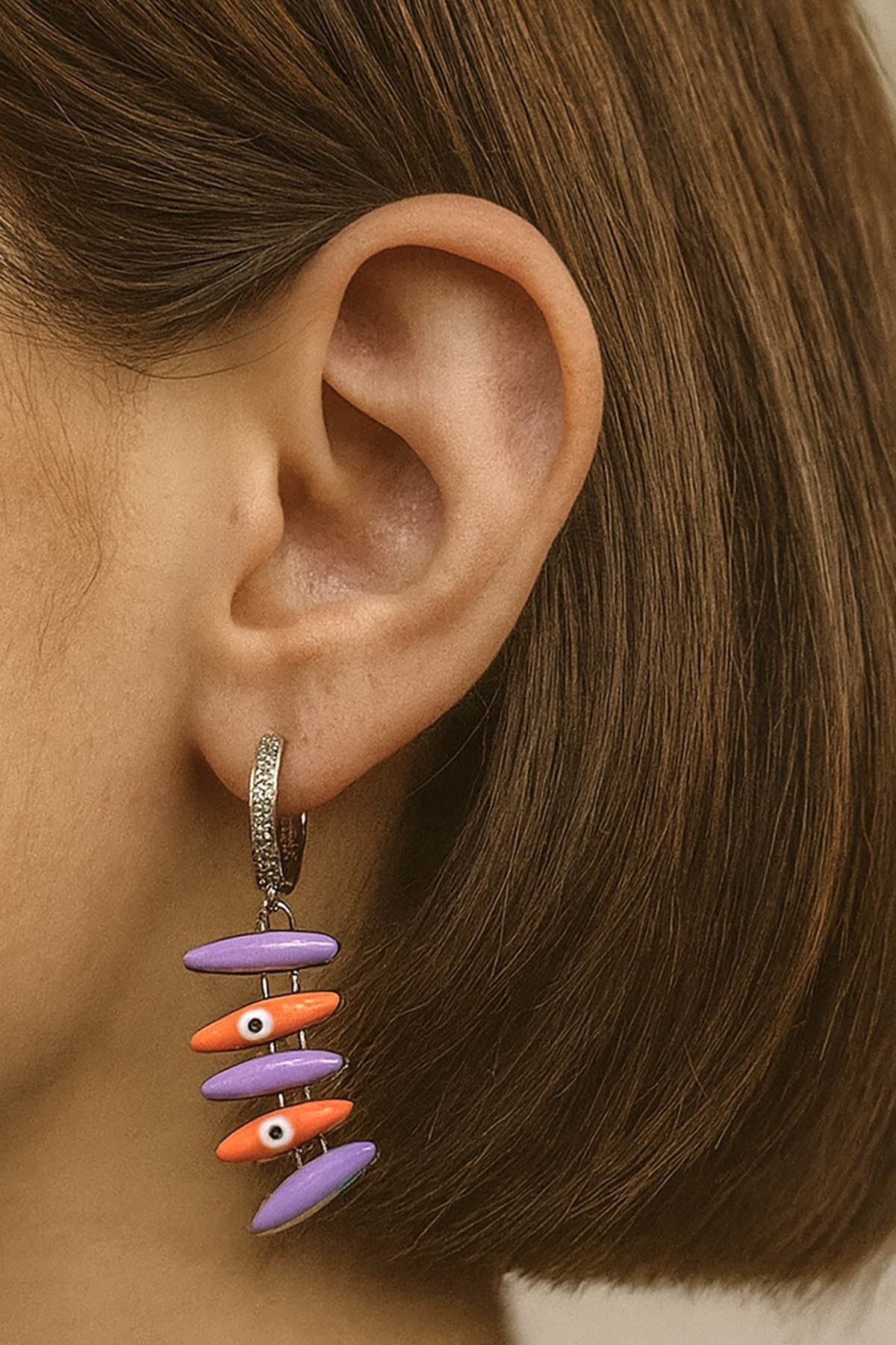 Gümüş Ve Karışık Renk Sallantılı 14K Altın Kaplama TX Küpe (Çift)