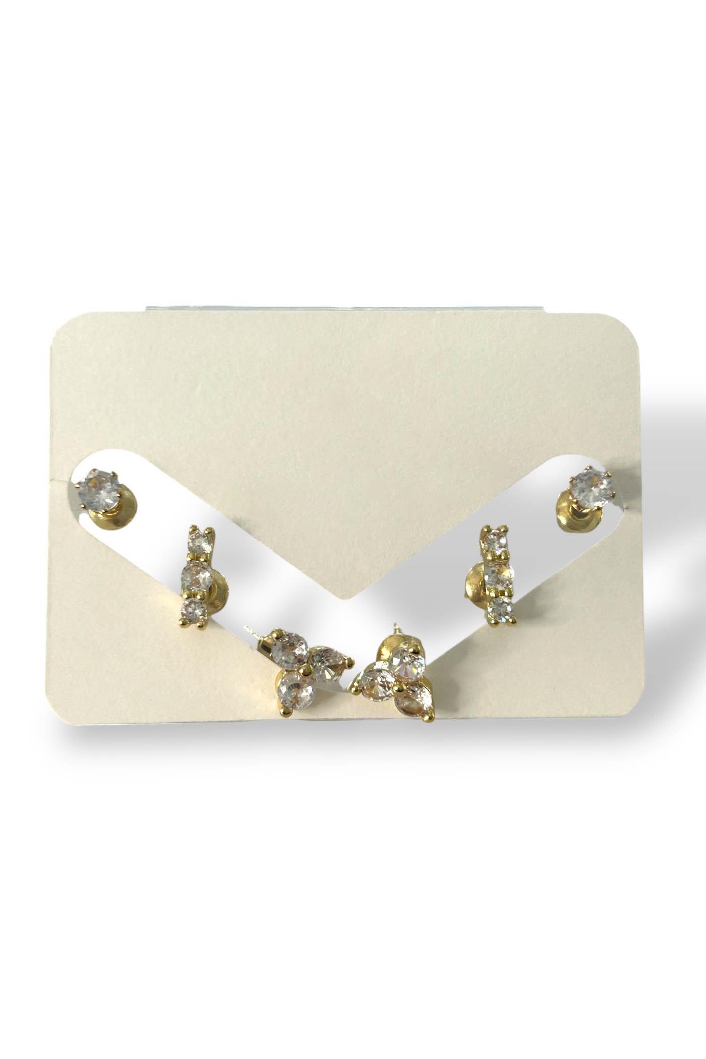 Altın Renk Taş Detaylı 6'lı Küpe Set