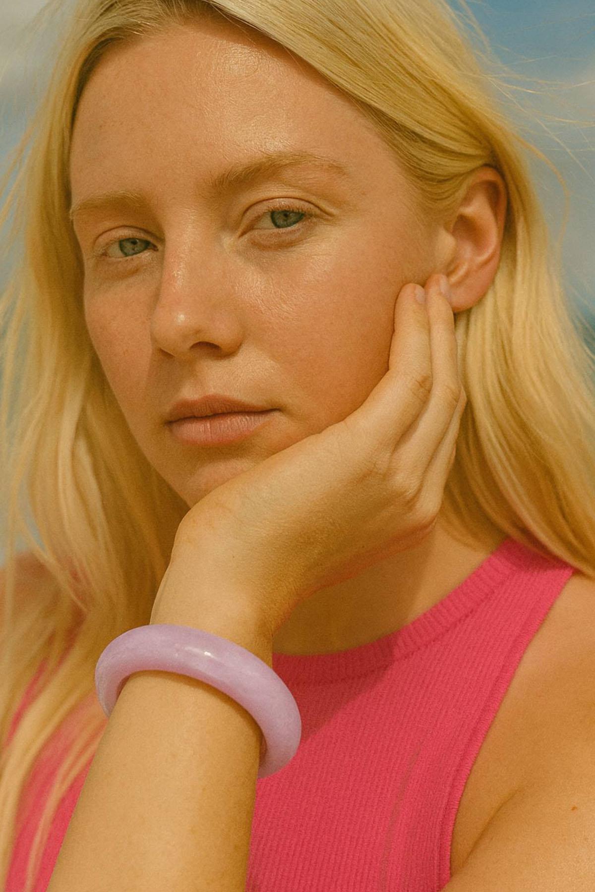 Pembe Renk Kemik Mika Bileklik