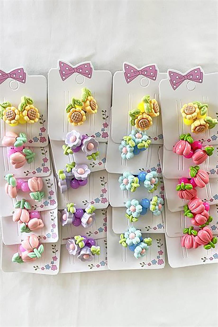 Takıştır Bijuteri Online | 20'li Karışık Renk Çiçek Figürlü Lastik