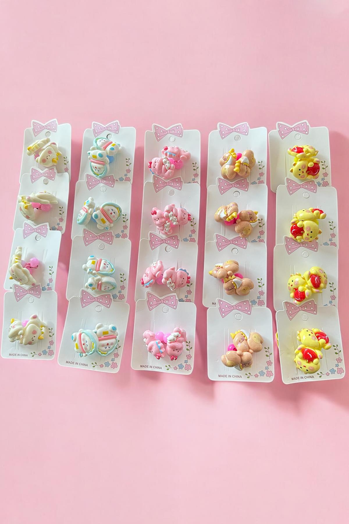 20'li Karışık Renk Hayvan Figürlü Lastik Toka Set