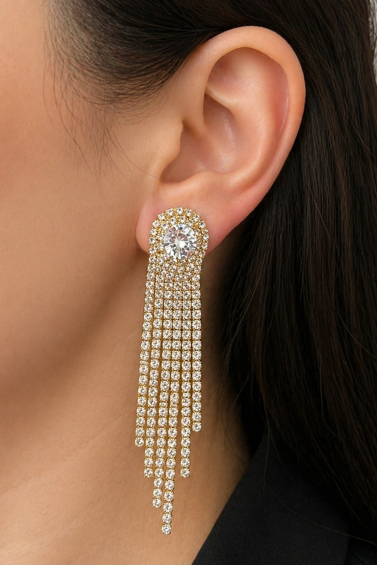 Altın Renk Taş Detaylı Abiye Küpe (Çift)