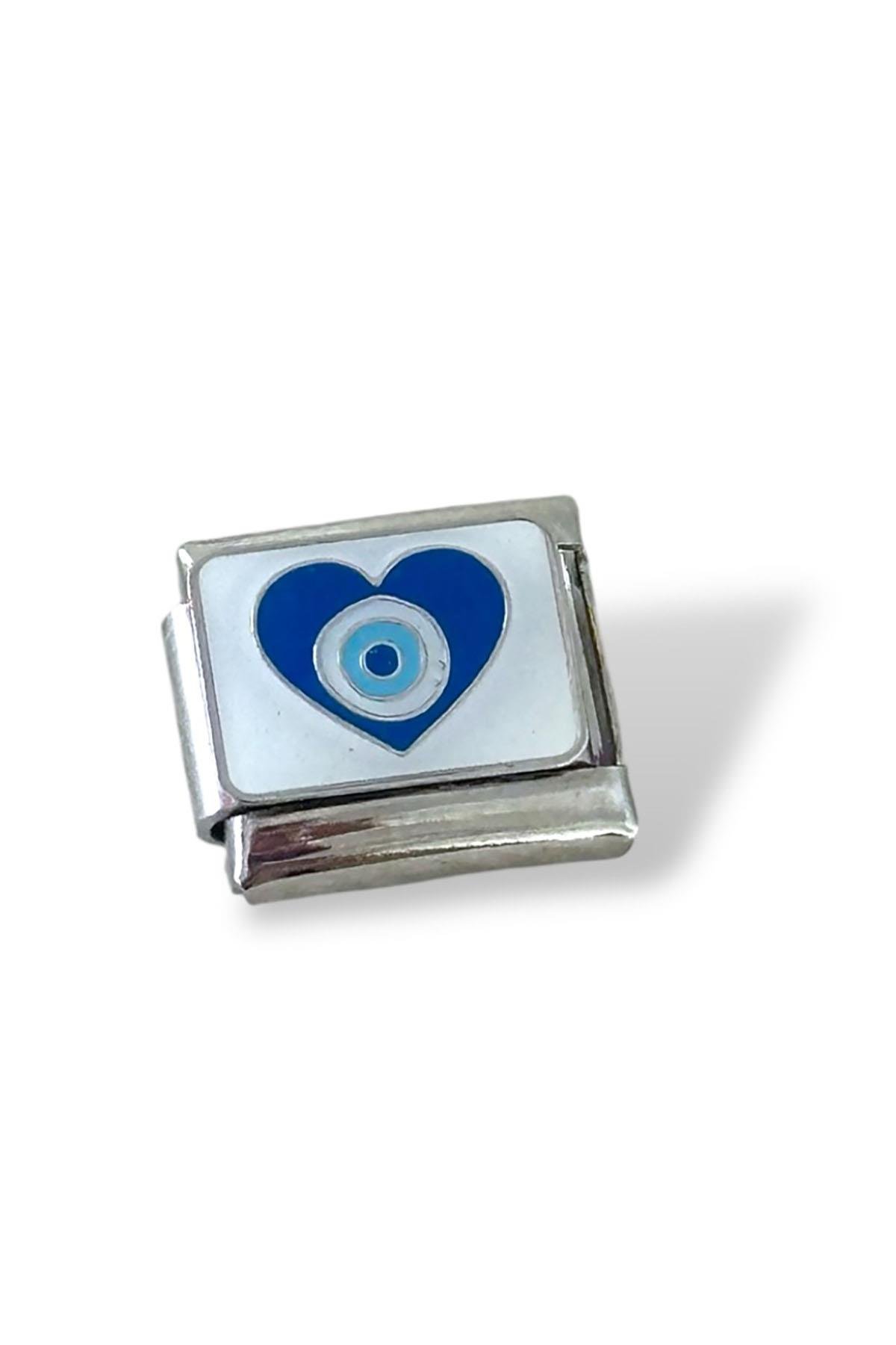 Gümüş Renk Nazar Boncuk Figürlü Çelik Nomination Charm (Tek)