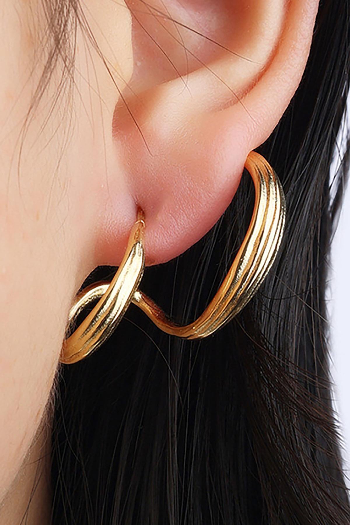 Altın Renk Sarmal Çelik Küpe (Çift)