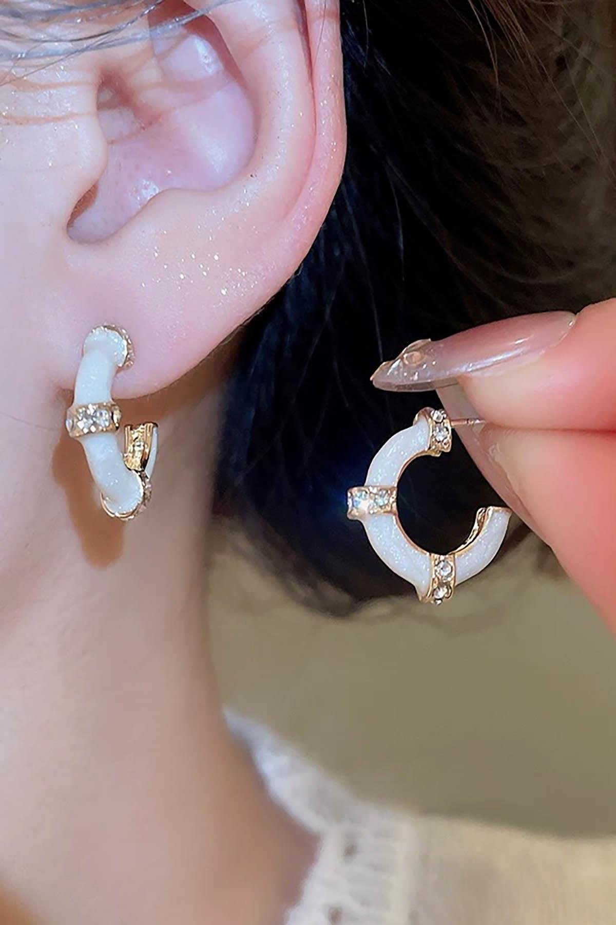 Altın Renk Taş Detaylı 14K Altın Kaplama Xuping Küpe (Çift)