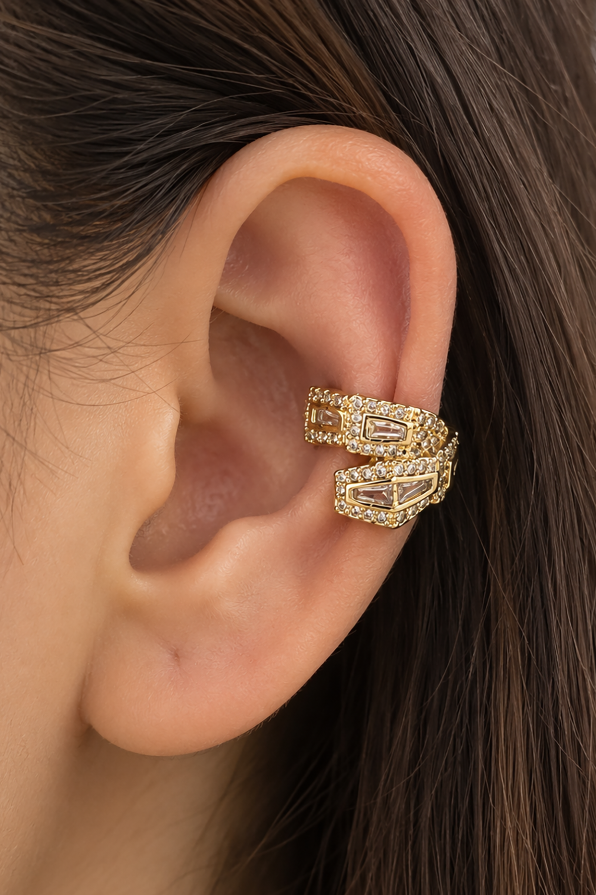 Altın Renk Taş Detaylı TX Ear Cuff (Tek)