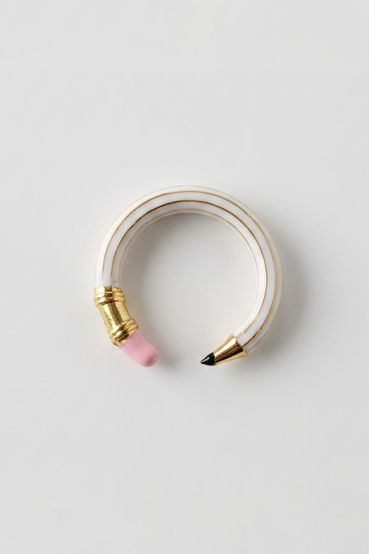 Altın Ve Beyaz Renk Kalem Figürlü Ayarlanabilir Yüzük