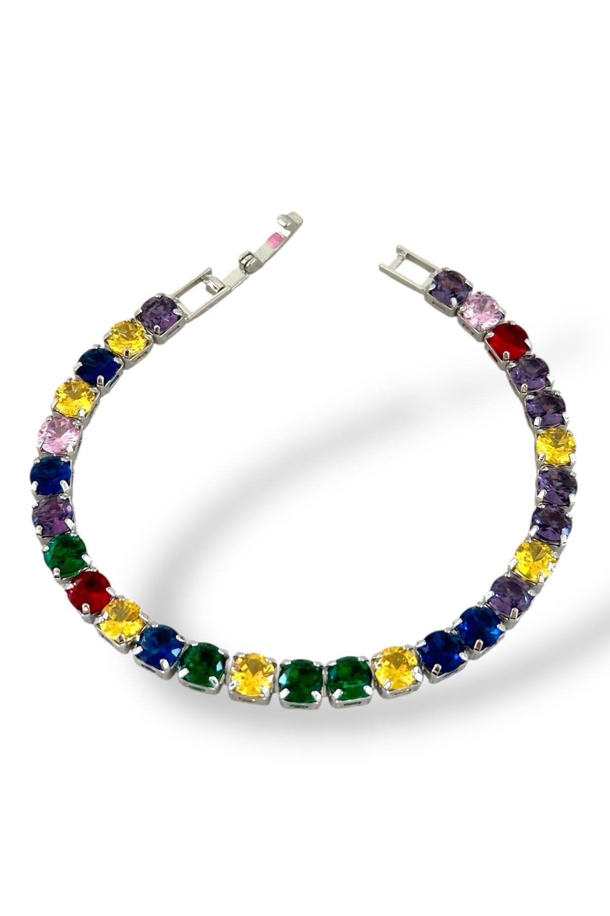 Gümüş Renk Karışık Taş Detaylı Su Yolu Bileklik