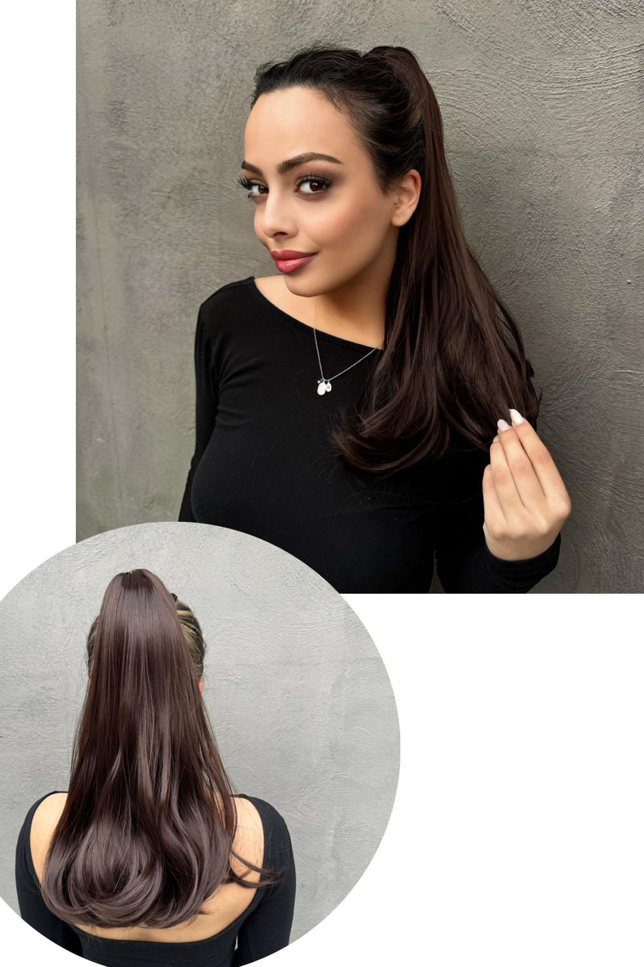 Kahverengi Mandal Tokalı Dalgalı At Kuyruğu Saç (Duygu)