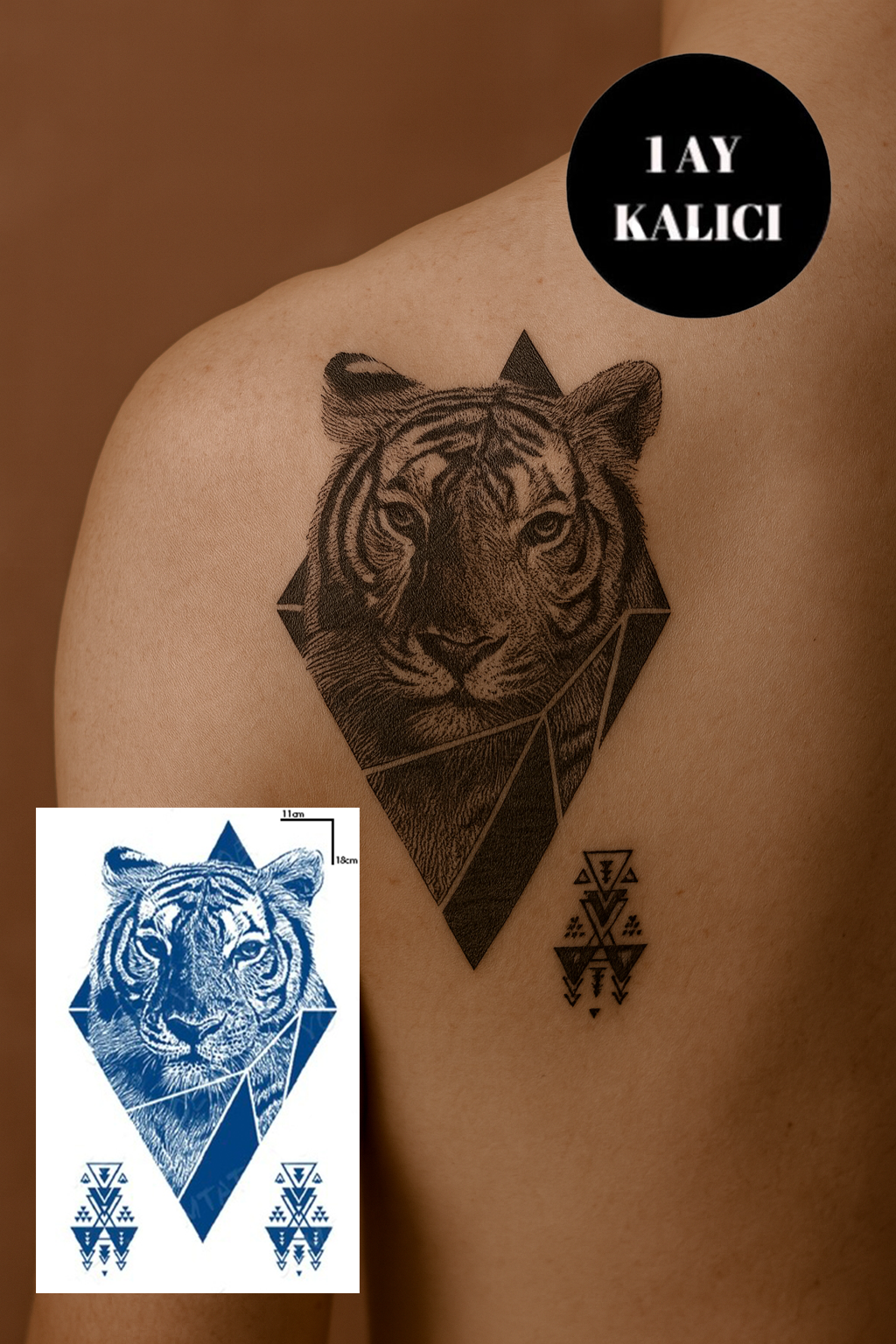 Kaplan Figürlü 12 Saat Sonra Kararan Geçici Orta Dövme Tattoo