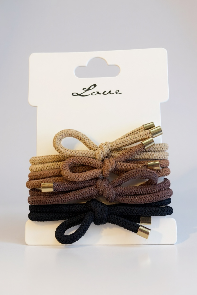 Karışık Renk 4'lü Kurdele Detaylı Lastik Toka Set