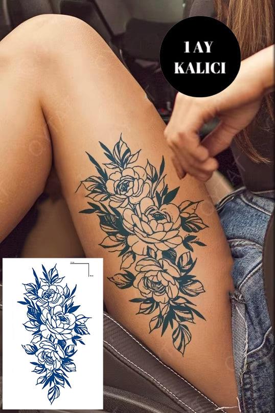 Çiçek Figürlü 12 Saat Sonra Kararan Geçici Orta Dövme Tattoo
