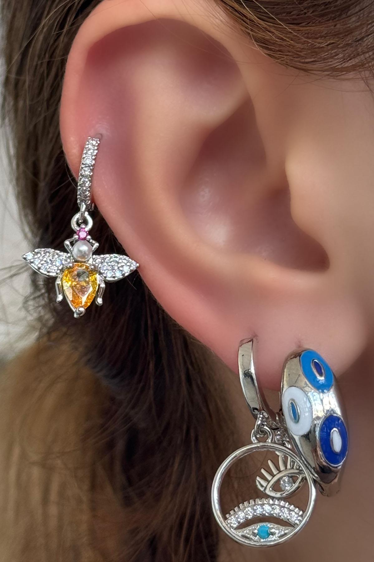 Gümüş Renk Taş Detaylı VİP 3'lü YSX Küpe Set