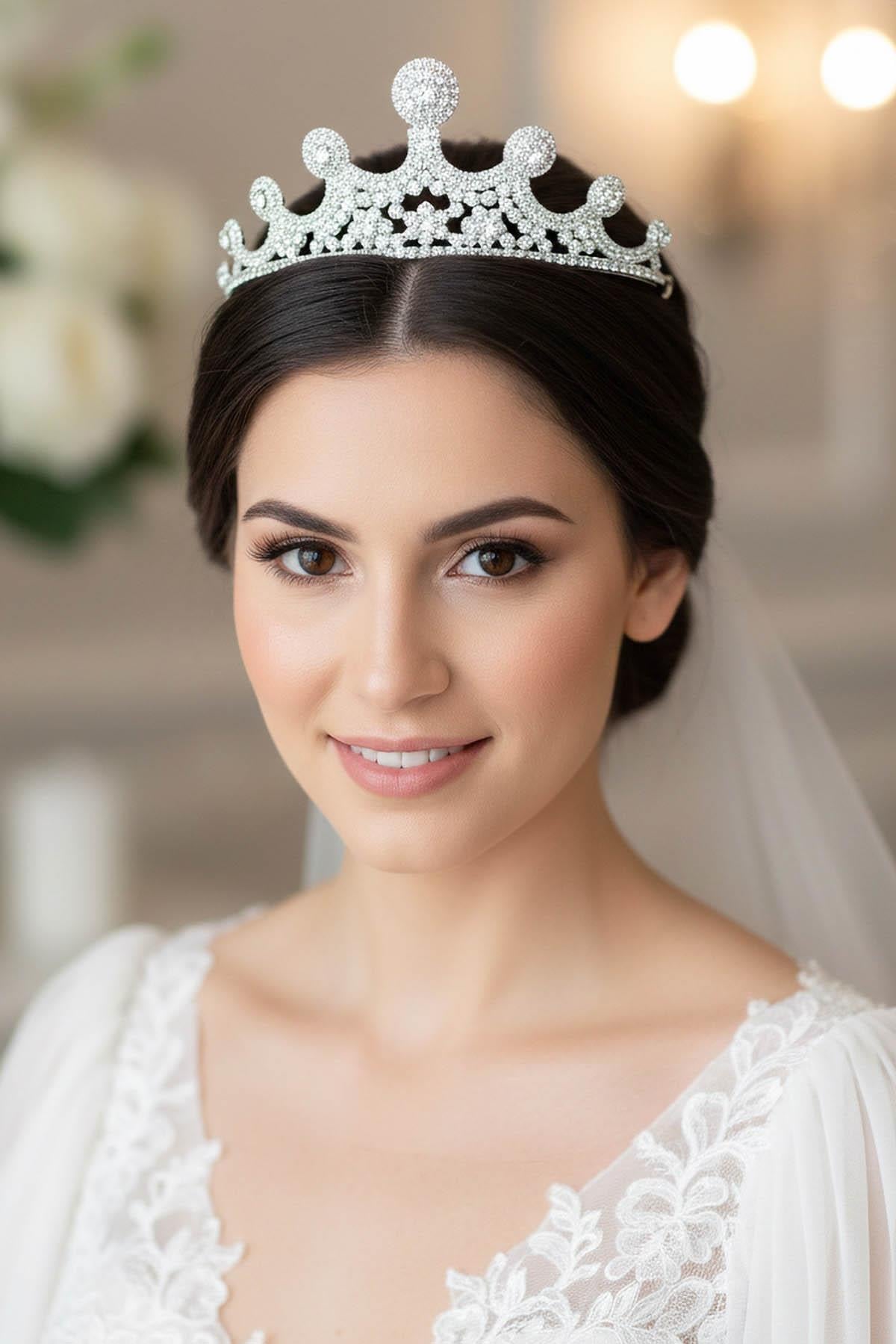 Zirkon Taşlı Gelin/Kına/Nişan/Söz Tasarım Taç