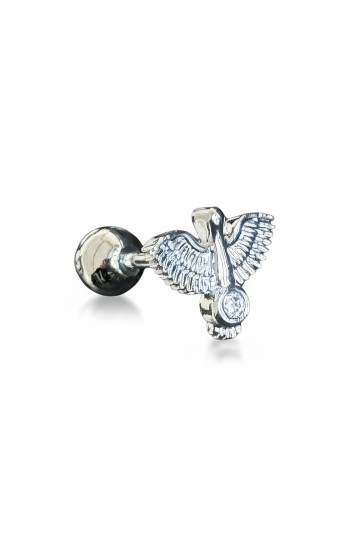Gümüş Renk Anka Kuşu Figürlü Cerrahi Çelik Tragus/Kıkırdak Küpe/Piercing (Tek)