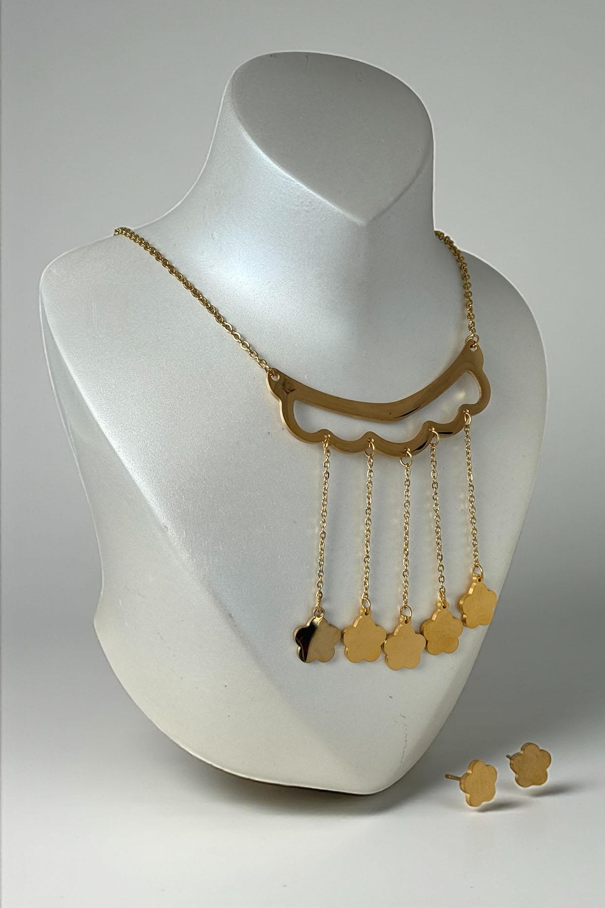 Altın Renk Karışık Figürlü Çelik Kolye Set