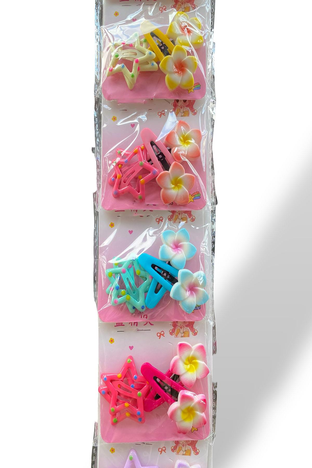 6'lı Karışık Renk Yıldız Ve Çiçek Figürlü Yan Toka Set 