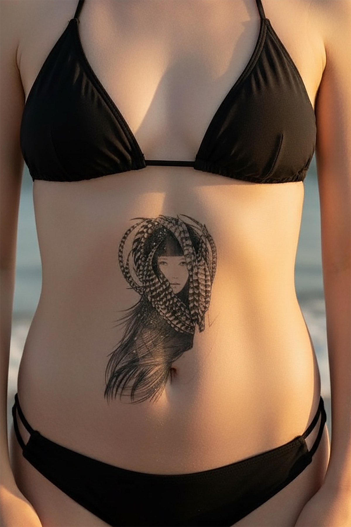 Temporary Feather and Female Model Tattoo Tattoo